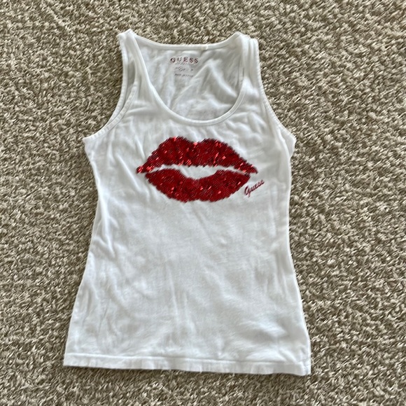 Guess Tops - Guess tank top with sequin lips- white